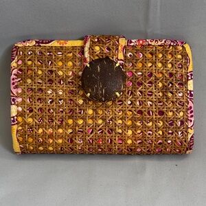 NWOT Vera Bradley Bali Woven Clutch - Brown, Pink and Yellow
